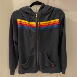AVIATOR NATION STRIPED ZIP UP JACKET SWEATSHIRT